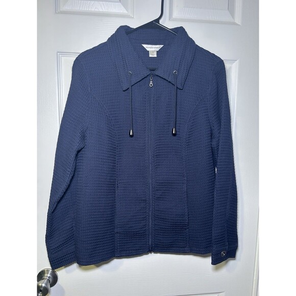 Christopher & Banks Long Sleeve Waffle Knit Zip Up Jacket Navy Size Medium NWOT - Picture 1 of 7